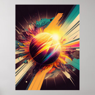 Poster Terre futuriste et ligne Soleil Art Retro Wall Art