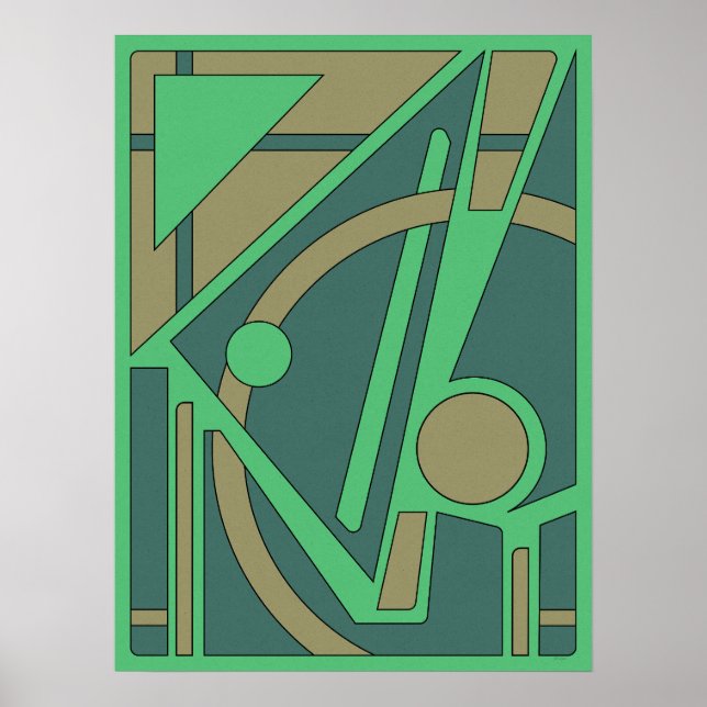 Poster Terre géométrique Abstrait en vert et en olive (Devant)