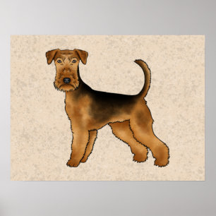 Poster Terrier Airedale Chien de Dessin Animé Mignon Terr