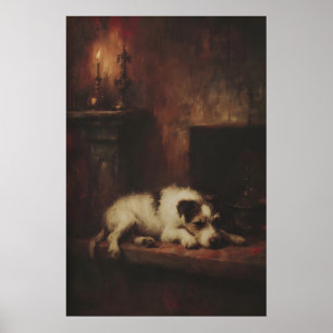 Poster Terrier de chien dormant près de la cheminée, goth