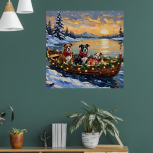 Poster Terrier de Staffordshire américain bateau de Noël