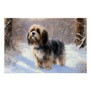 Poster Terrier Tibétain Laissons Il Neige Noël