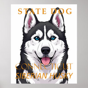 Poster Territoire du Connecticut Chien Husky de Sibérie