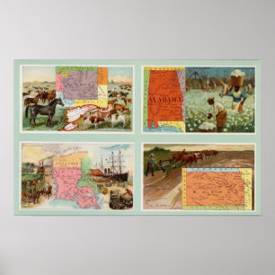 Poster Territoire du Wyoming, Alabama, Louisiane, Kansas