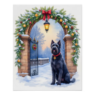Poster Tervueren noir Terrier en aquarelle à Noël