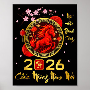 Poster Tét 2026 année vietnamienne du cheval Nouvel An lu