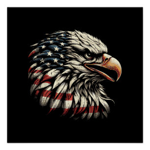 Poster Tête d'aigle chauve Drapeau américain USA Hommes p