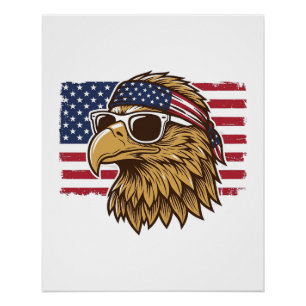Poster Tête d'aigle patriotique Gravure vintage Graphique