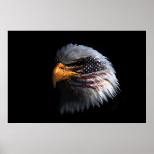 Poster Tête de Bald Eagle avec un drapeau américain sur l