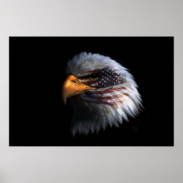 Poster Tête de Bald Eagle avec un drapeau américain sur l (Devant)