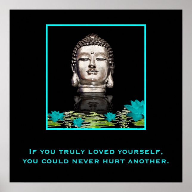 Poster Tête de Bouddha avec Citation inspirante sur l'amo (Devant)