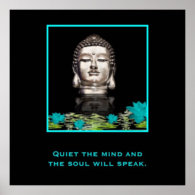 Poster Tête de Bouddha avec Citation Inspirante sur Tranq (Devant)