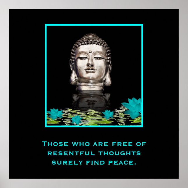 Poster Tête de Bouddha avec une citation inspirée sur la  (Devant)