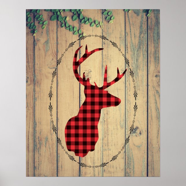Poster Tête de cerf avec Antlers sur plateaux en bois ave (Devant)