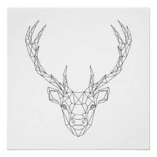 Poster Tête de cerf Géométrique Noir & Blanc Art Moderne 