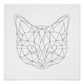Poster Tête de chat Géométrique Noir et blanc Art moderne