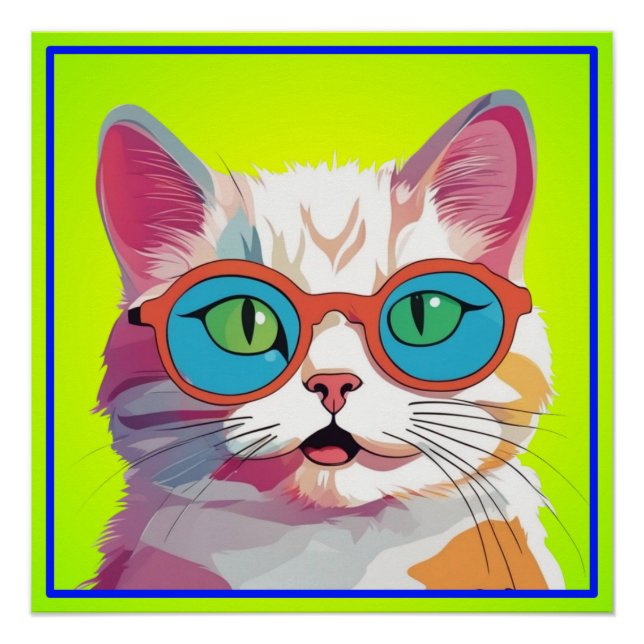 Poster Tête de chat Portant des lunettes Clipart (Devant)