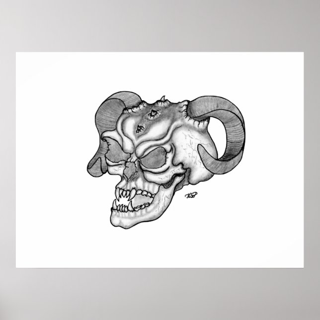 Poster Tête de diable crâne noir et blanc (Devant)