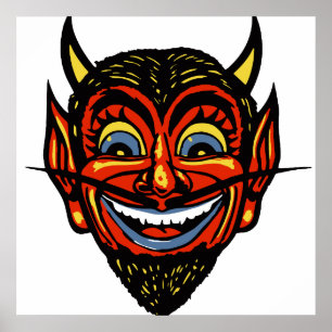 Poster Tête de diable d'Halloween vintage