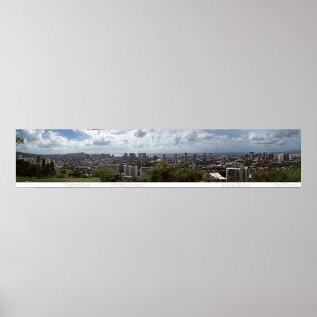 Poster Tête de diamant - Waikiki - Honolulu Panorama à 18 (Devant)