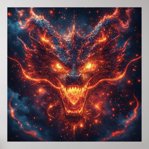 Poster Tête de dragon ardent rayonnant d'énergie intense