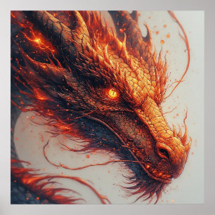 Poster Tête de dragon ardent rayonnant une énergie intens