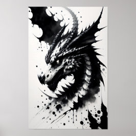 Poster Tête de dragon d'encre