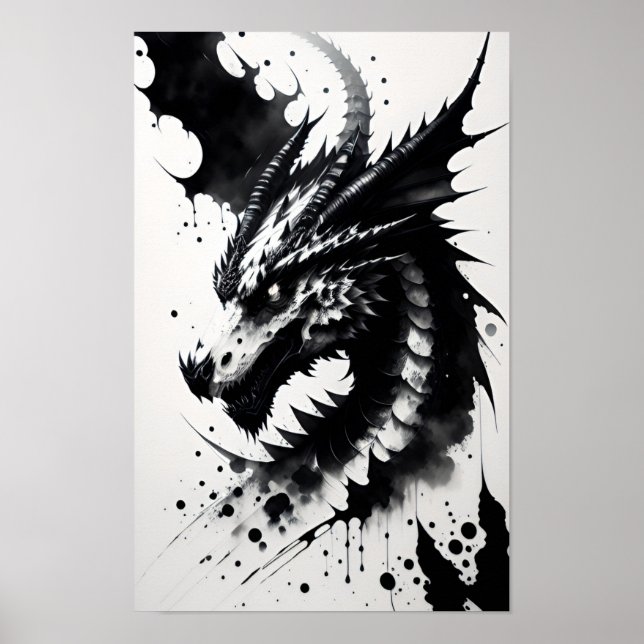 Poster Tête de dragon d'encre (Devant)