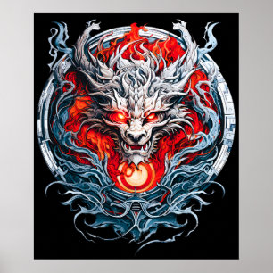 Poster Tête de dragon mythique de la flamme rouge