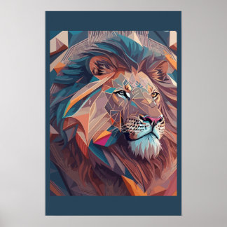 Poster Tête de lion baroque | Art de construction géométr