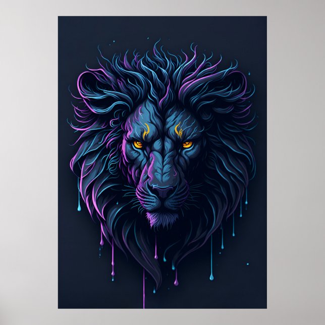 Poster Tête de lion colorée à goutte (Devant)