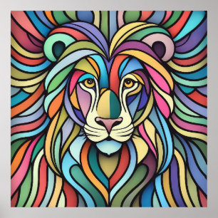Poster Tête de lion colorée détaillée