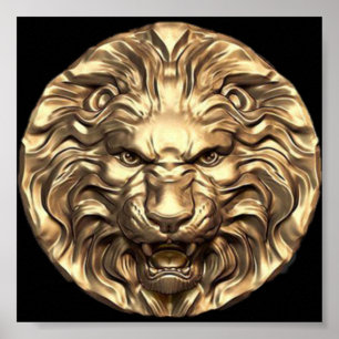Poster Tête de lion doré rugissant 