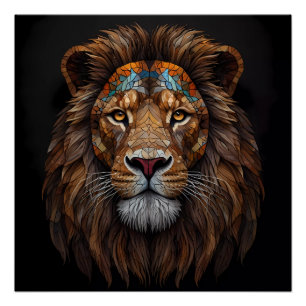 Poster Tête de lion en mosaïque majestueuse