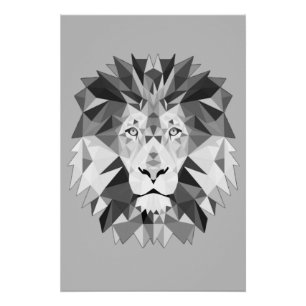 Poster Tête de lion géométrique cool