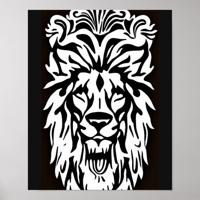 Poster Tête de lion noir et blanc gravure regal (Devant)