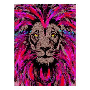 Poster Tête de lion rose - Portrait du visage de lion Des