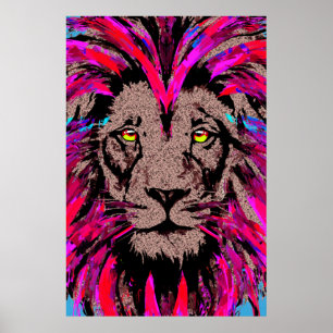 Poster Tête de lion rose - Portrait du visage de lion Des