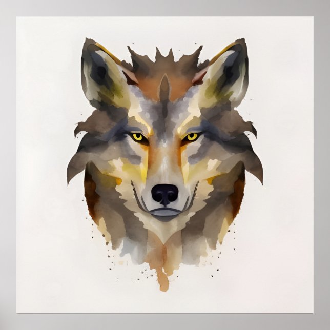 Poster Tête de loup d'aquarelle (Devant)
