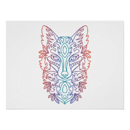 Poster Tête de loup de couleur dégradé artistique