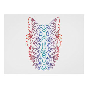Poster Tête de loup de couleur dégradé artistique