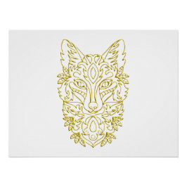 Poster Tête de loup en or