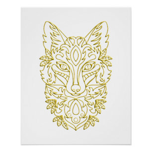 Poster Tête de loup en or