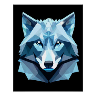 Poster Tête de loup géométrique bleue