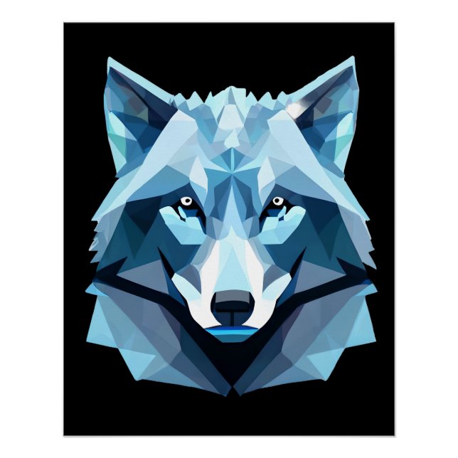 Poster Tête de loup géométrique bleue (Devant)