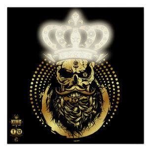 Poster Tête de mort hipster king skull roi barbu moustach