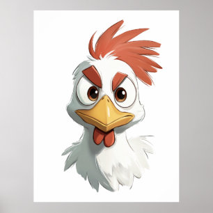 Poster Tête de poulet de dessin animé en colère