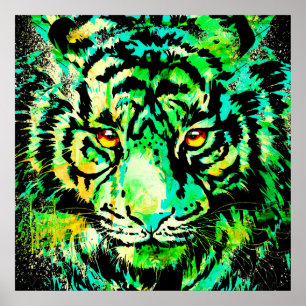 Poster Tête de tigre verte - Carré d'affiche de tigre de