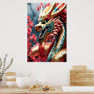 Poster Tête d'or du dragon à respiration par feu