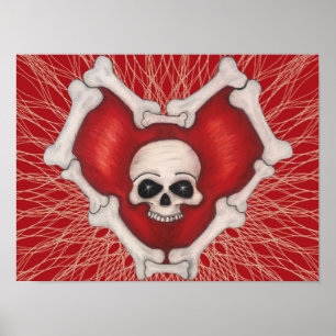 Poster Tête Rouge Gothique Avec Crâne de Os sur Lignes Sp